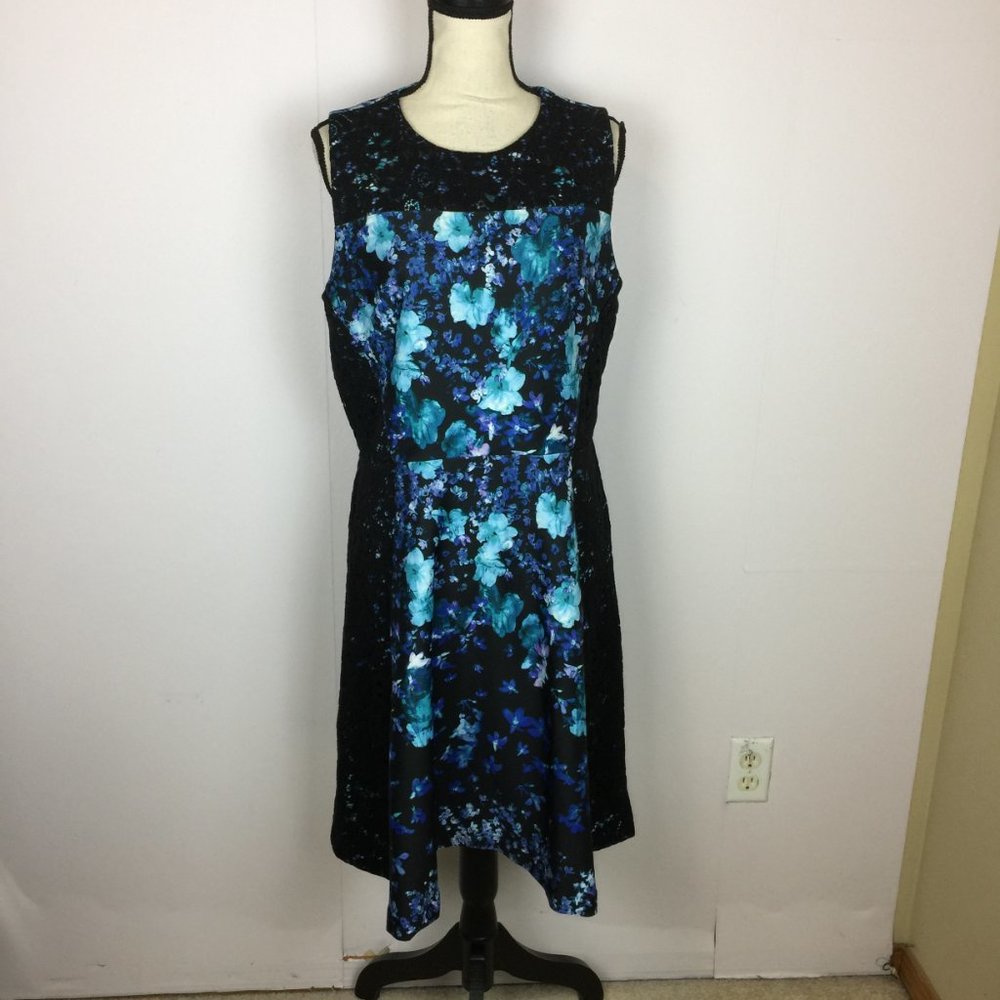 Roz & Ali Fit/Flare Dress Sz 16,fits like 14, Floral Lace Knit Sleeveless